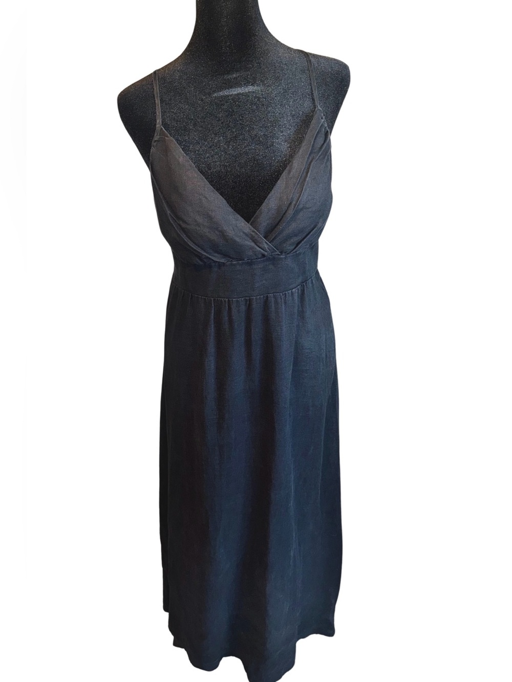 Y2K 100% Linen Mossimo Black V Neck Spaghetti Strap Maxi Dress